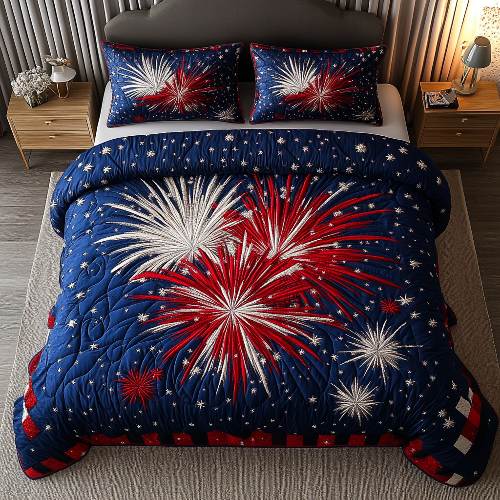 Starburst Glow Quilted Bedding Set Bed Room Decoration Patriotic Gifts For Her