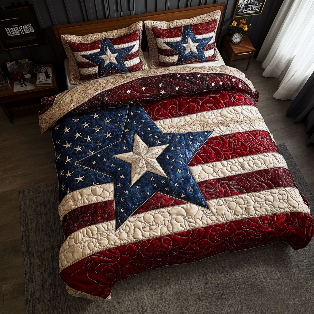 Starburst Pride Quilted Bedding Set Bed Decorations Patriotic Gifts For Veterans