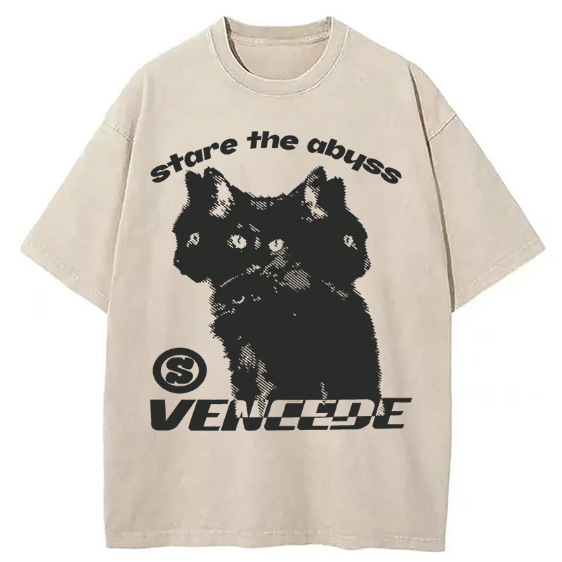 Stare The Abyss Koneko Washed T-Shirt Everyday Comfort Graphic Shirt Gifts For Best Friend
