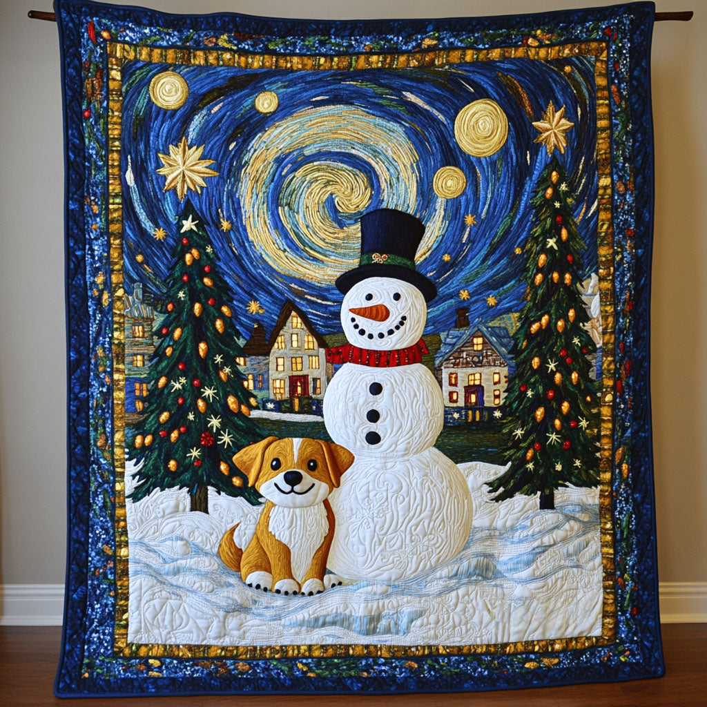 Starfield Snowman Quilt Blanket Queen Size Blanket Gifts For Snowman Lovers