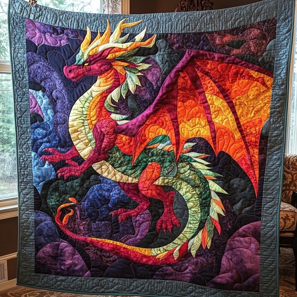 Starfire Dragon Battle Quilted Blanket Fantasy Vibrant Art Cozy Throw Best Gift For Dragon Lovers