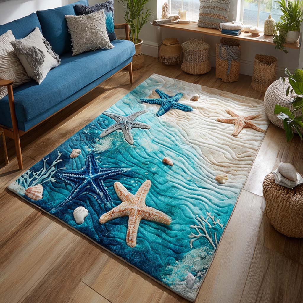 Starfish Shore Area Rug  Washable Rugs Mother In Law Christmas Gift