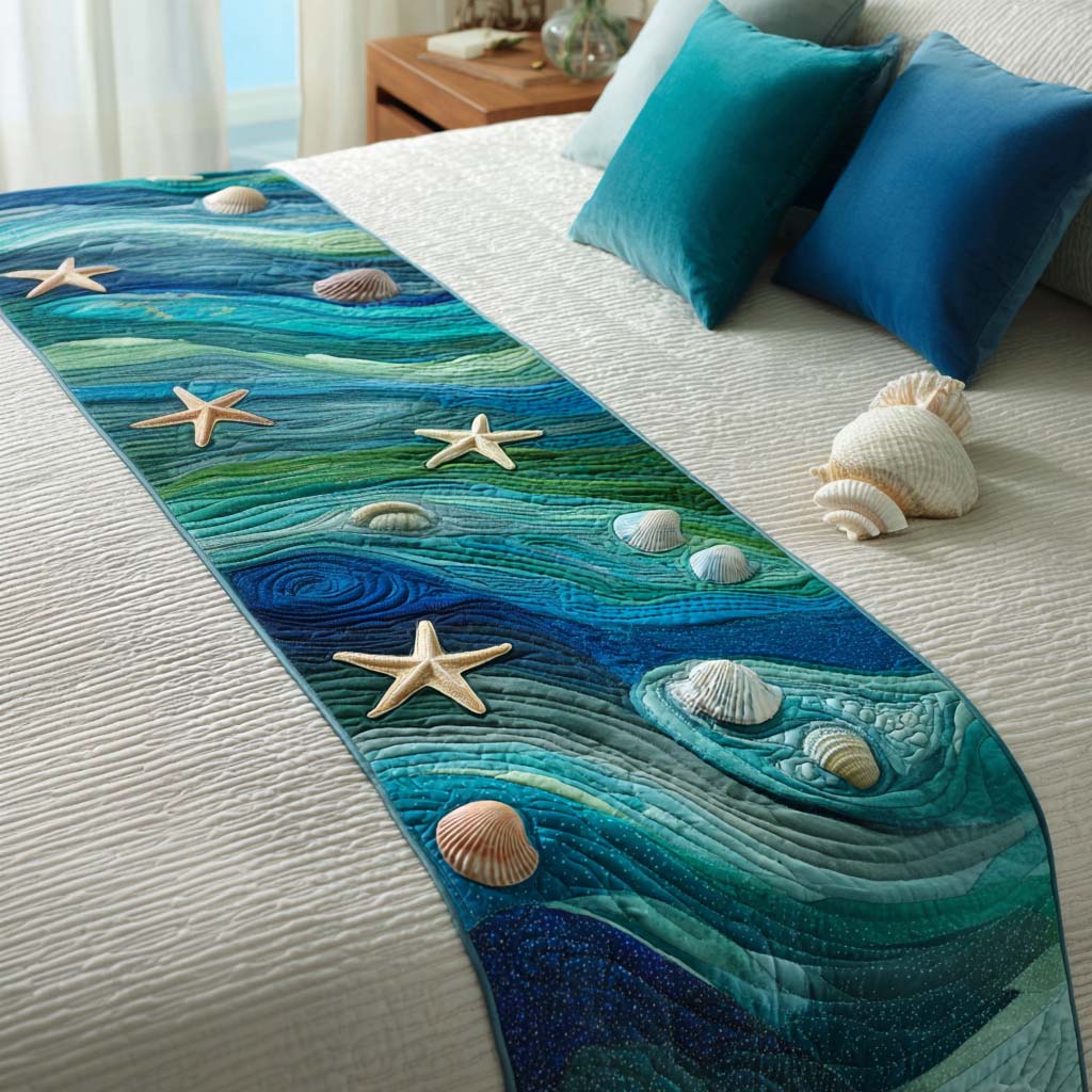 Starfish Shore Quilted Bed Runner Cool Bedroom Decor Gifts For Ocean Lovers