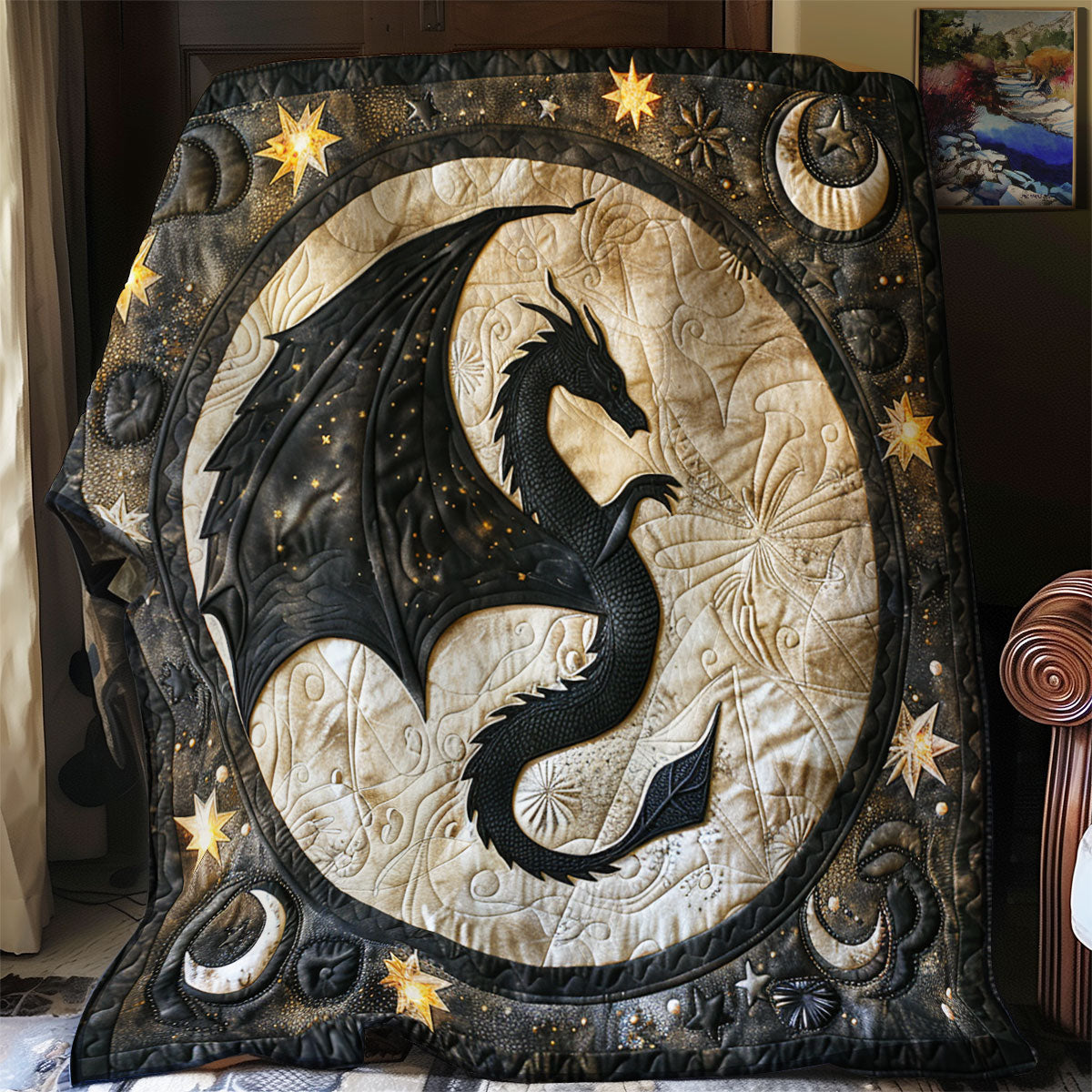 Starlight Guardian Dragon Quilt Blanket Queen Size Blanket Birthday Presents For Dragon Lovers