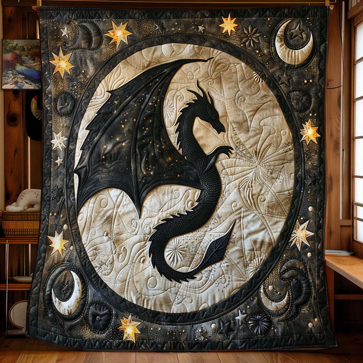 Starlight Guardian Dragon Quilt Blanket Queen Size Blanket Birthday Presents For Dragon Lovers