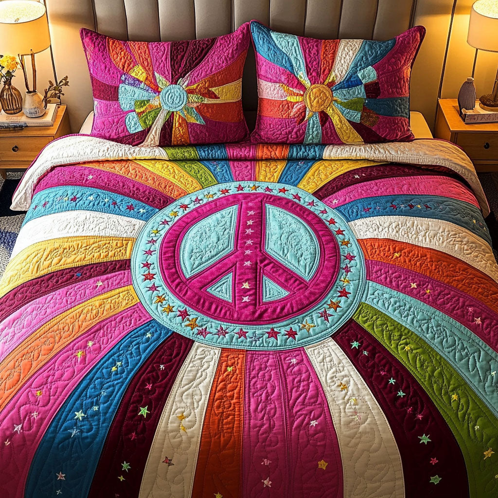Starlight Peace Quilted Bedding Set Aesthetic Room Decor Best Gifts For The Hippie In Your Life