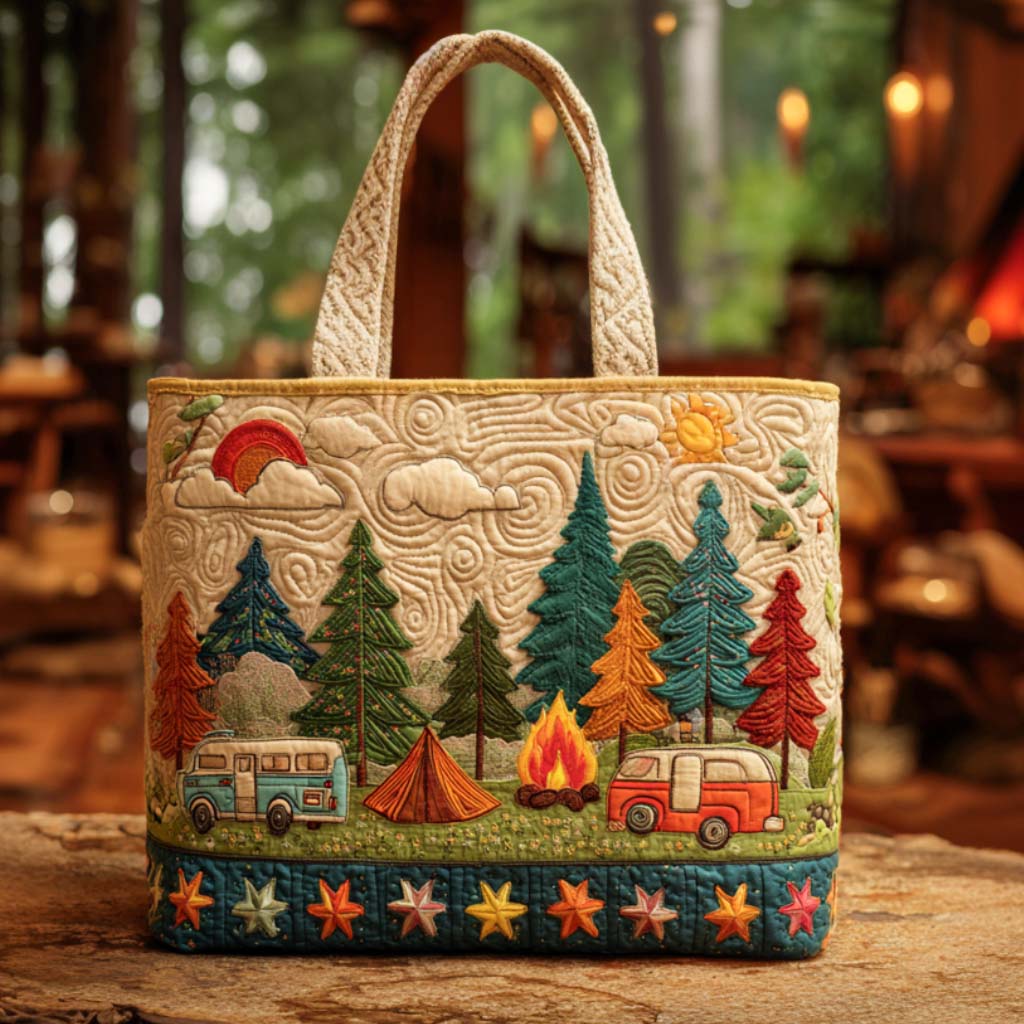 Starlit Campground Quilted Tote Bag Camping Gifts Fathers Day