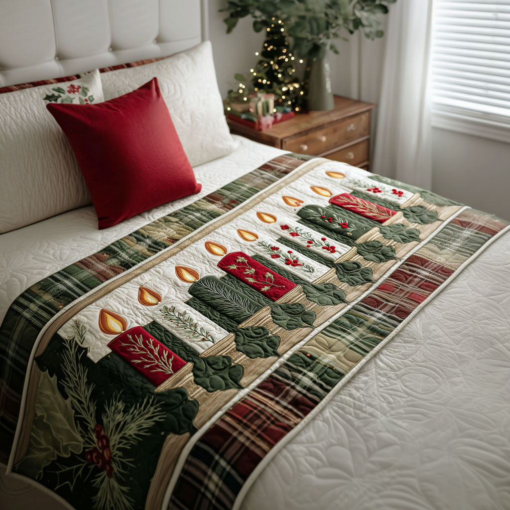 Starlit Candles Quilted Bed Runner Xmas Room Decorations Xmas Gifts
