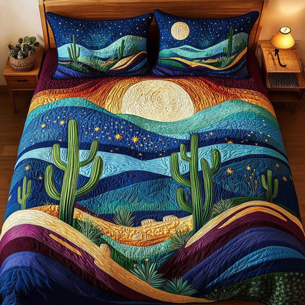 Starlit Canyon Quilted Bedding Set Aesthetic Room Decor Cactus Themed Gifts