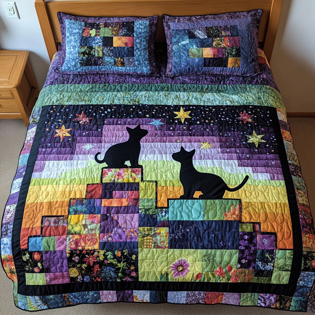 Starlit Companions Quilted Bedding Set Bedroom Decor Cat Christmas Items