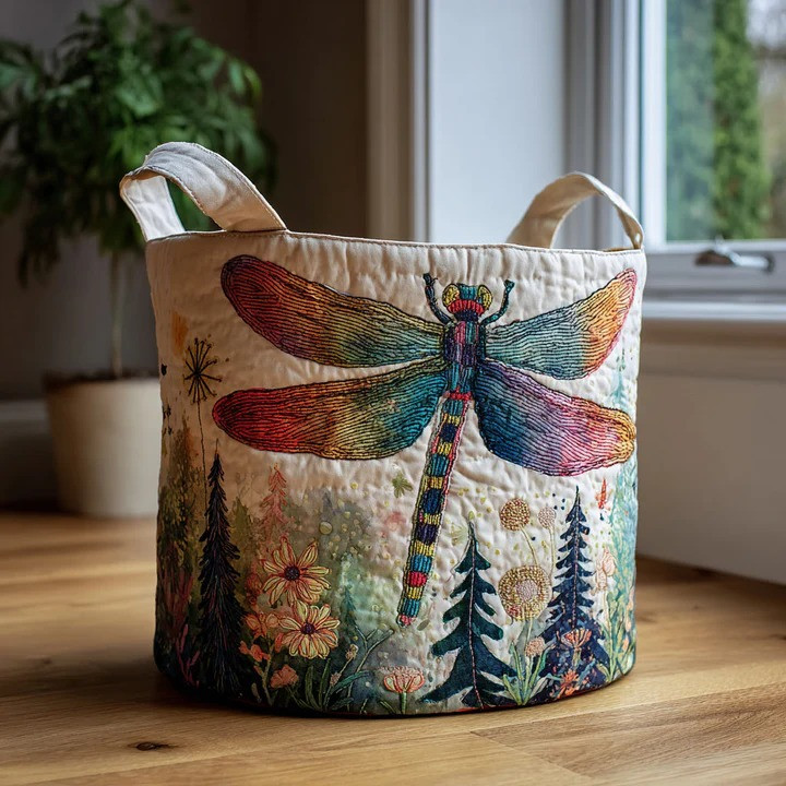 Starlit Dragonfly Quilted Laundry Basket Magical Insect Home Organizer Best Gift For Dragonfly Lovers