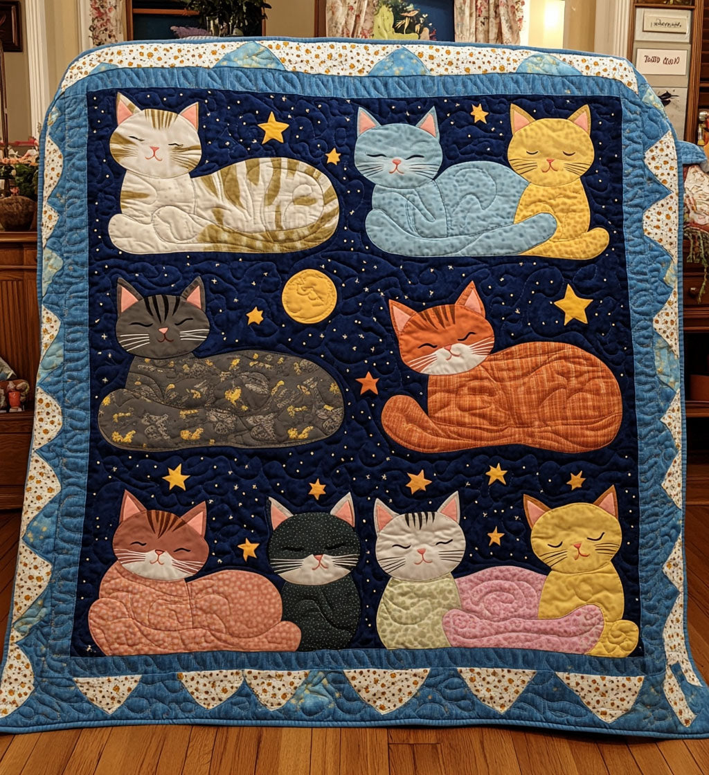 Starlit Feline Dreams Quilted Blanket Cute Blankets For Her
