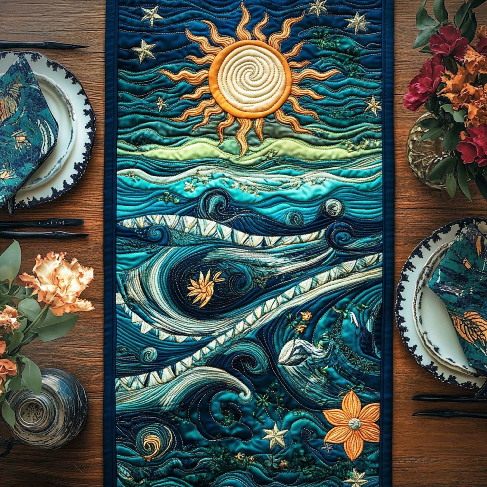 Starlit Horizon Quilted Table Runner Dining Room Table Decor Best Gifts For Ocean Lovers