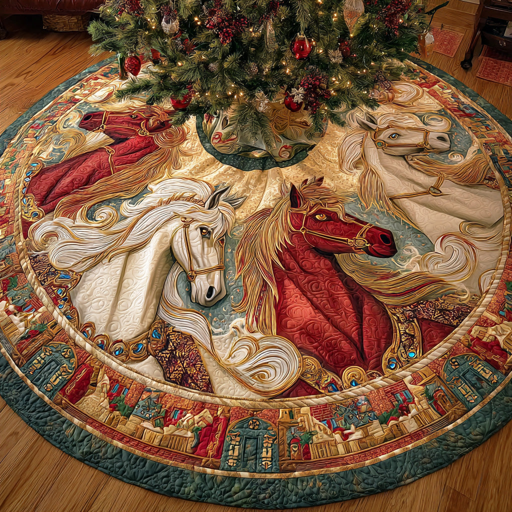 Starlit Horse Haven Christmas Quilted Tree Skirt Soft Quilted Tree Skirt Gift for Comfortable Festive Home