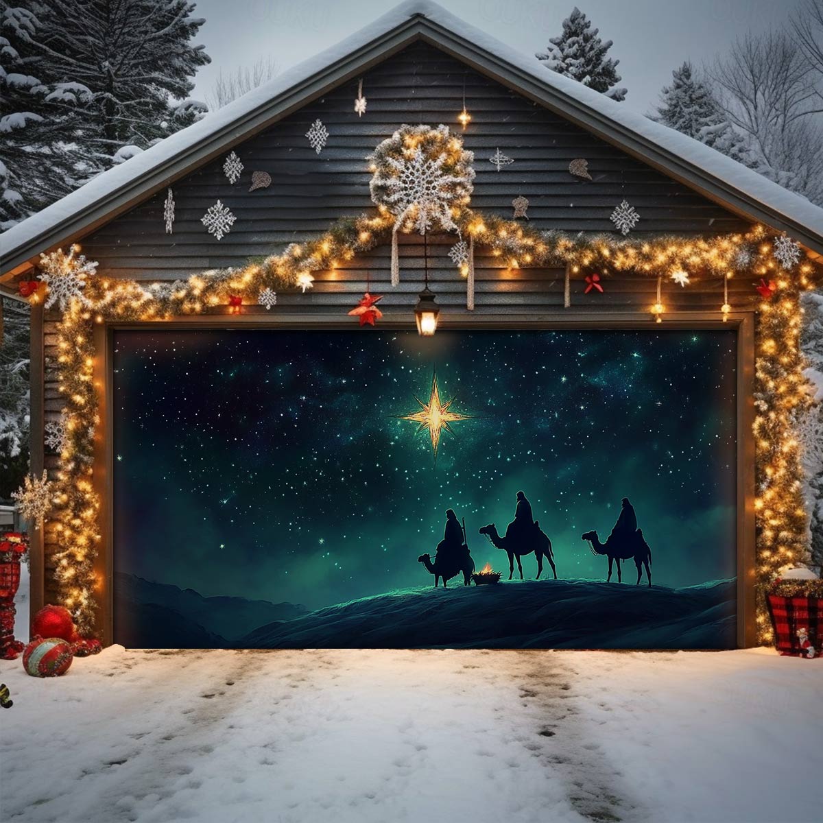 Starlit Journey Christmas Garage Door Banner Outdoor Xmas Decorations Christian Christmas Gifts
