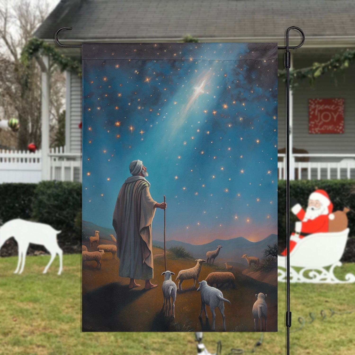Starlit Journey To Bethlehem With Shepherds Christmas Garden Flag Starry Night Themed Xmas Gift