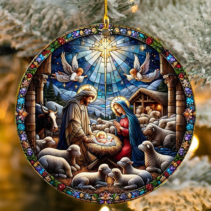 Starlit Nativity Glass Christmas Ornament Whole Family Xmas Gift Ideas