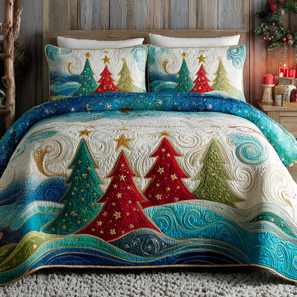 Starlit Pines Quilted Bedding Set Best Holiday Duvet Covers Funny Christmas Gifts