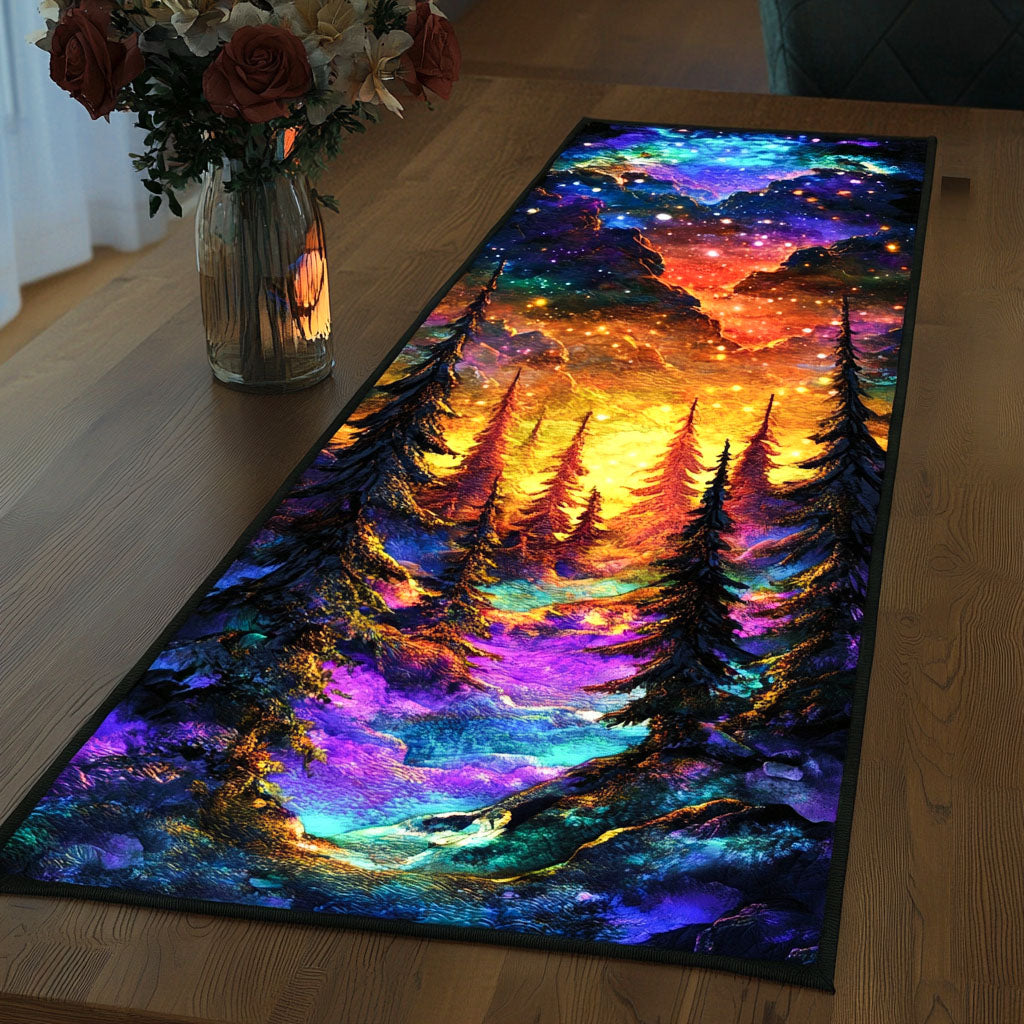 Starlit Pinescape Quilted Table Runner Kitchen Decor Birthday Gifts For Nature Lovers