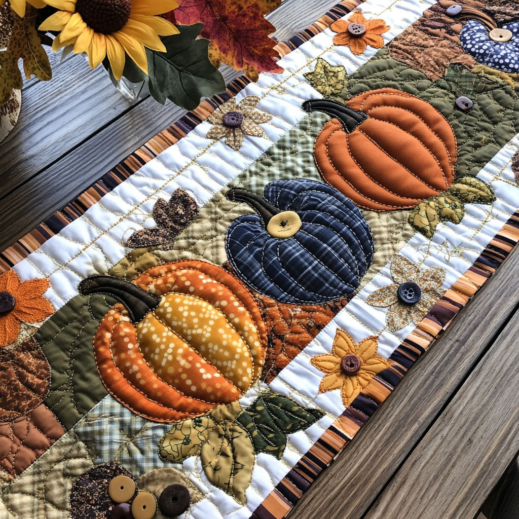 Starlit Pumpkin Lane Quilted Table Runner Autumn Table Runner Family Holiday Gifts