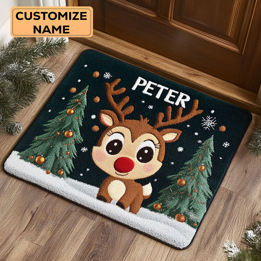 Starlit Reindeer Custom Personalized Doormat Blanket Perfect Gift For Friends and Family on Christmas Day