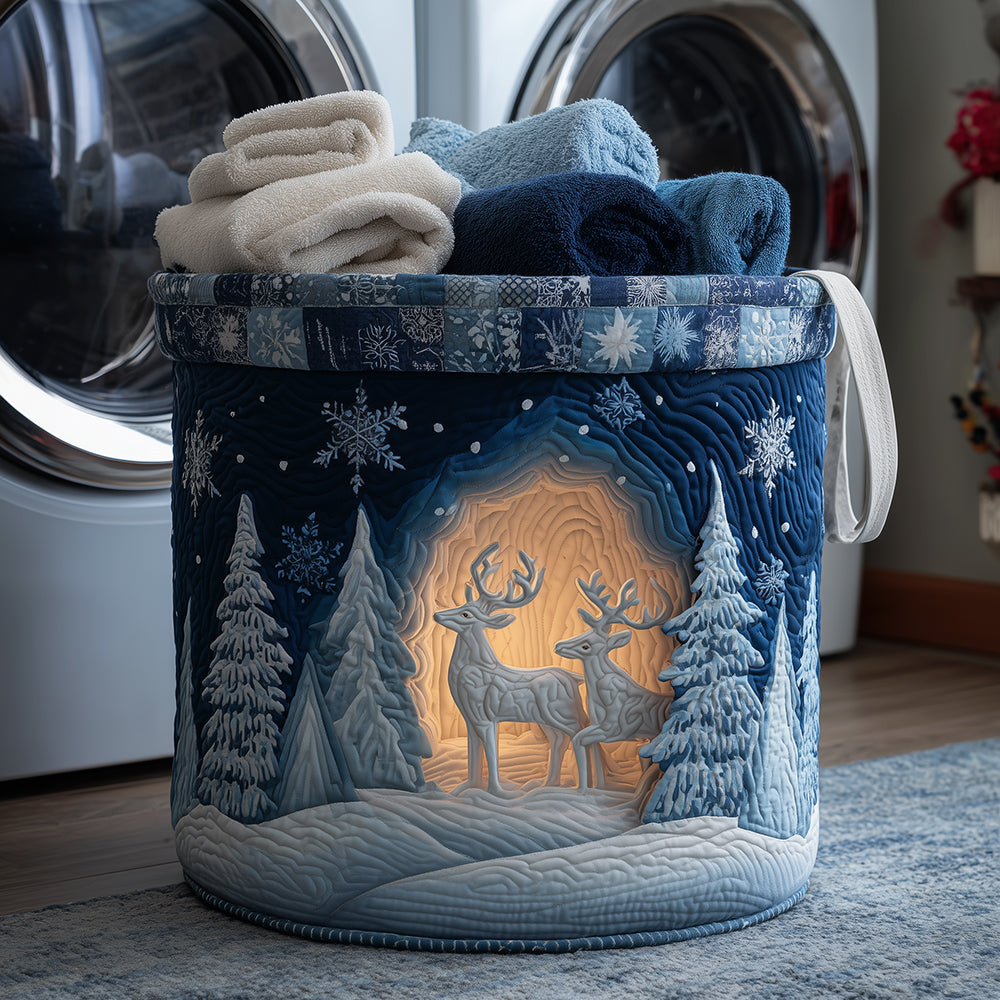 Starlit Reindeer Quilted Laundry Basket Mother's Day Merch Gift