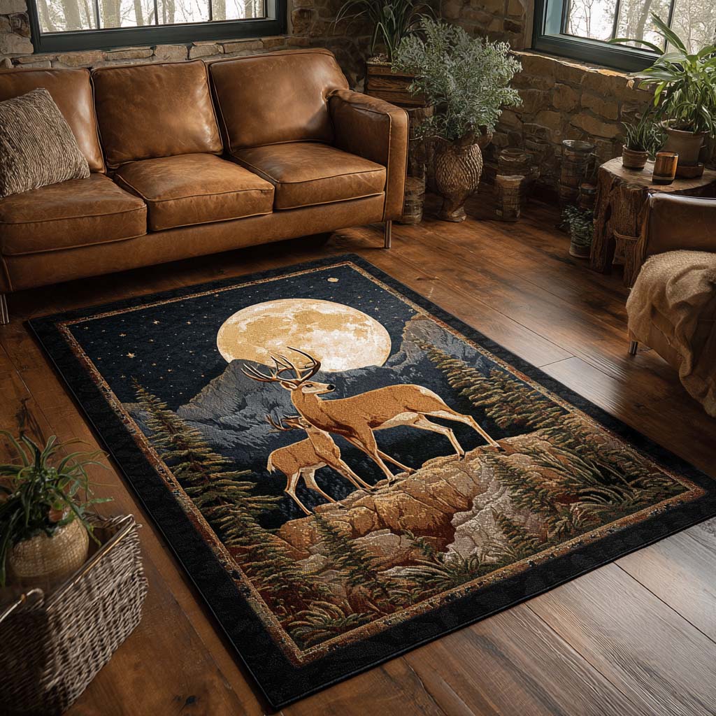 Starlit Stag Area Rug  Washable Rugs Mother In Law Christmas Gift