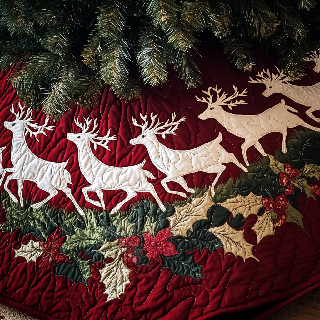 Starlit Stag Quilted Christmas Tree Skirt Christmas Tree Base Cover Christmas Gifts For A Household