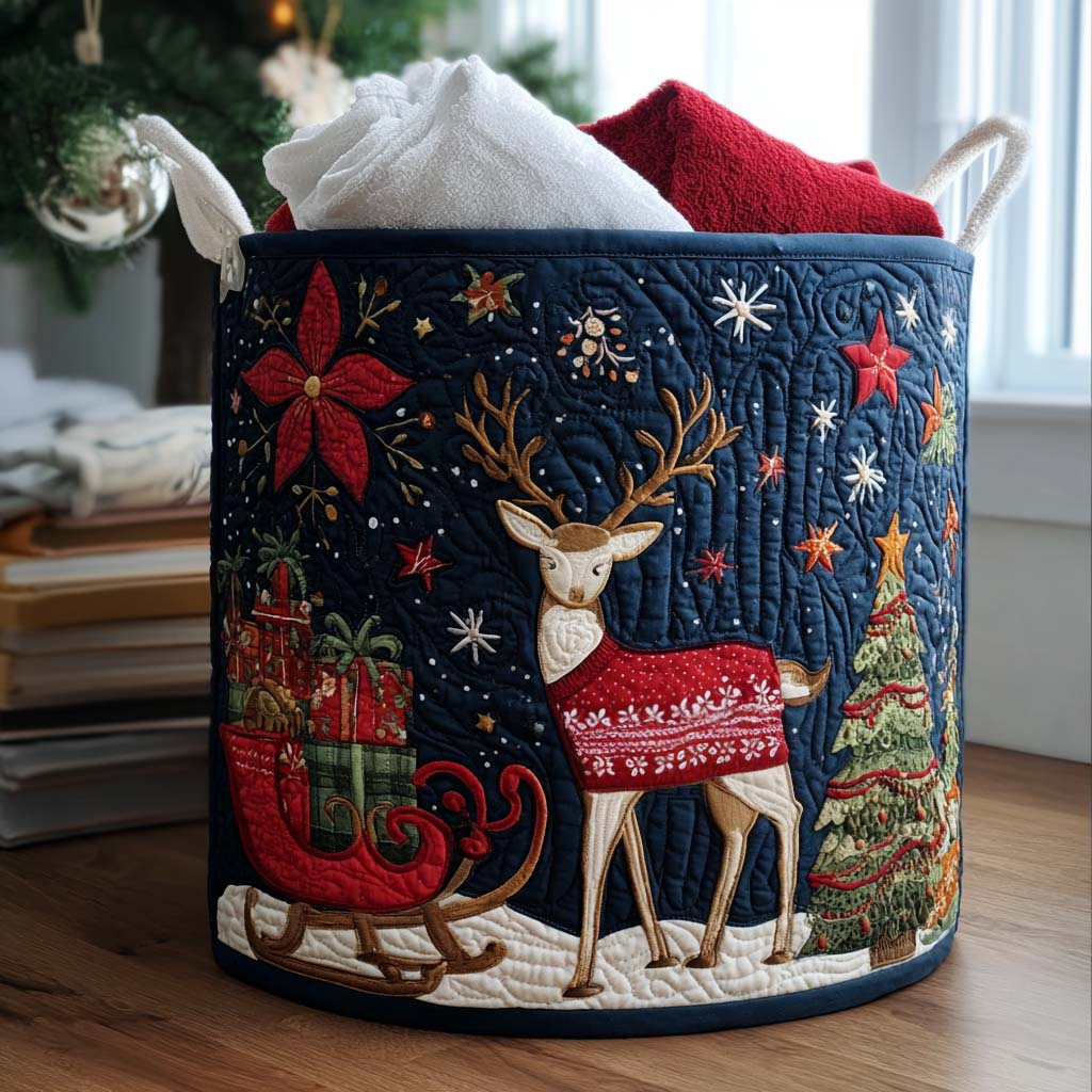 Starlit Stag Quilted Laundry Basket Trendy Quilted Laundry Tote for Home and Dorm