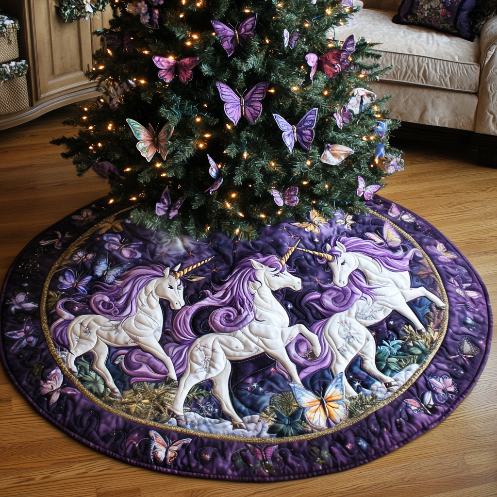 Starlit Steeds Christmas Quilted Tree Skirt Luxury Christmas Tree Skirt for Elegant Homes
