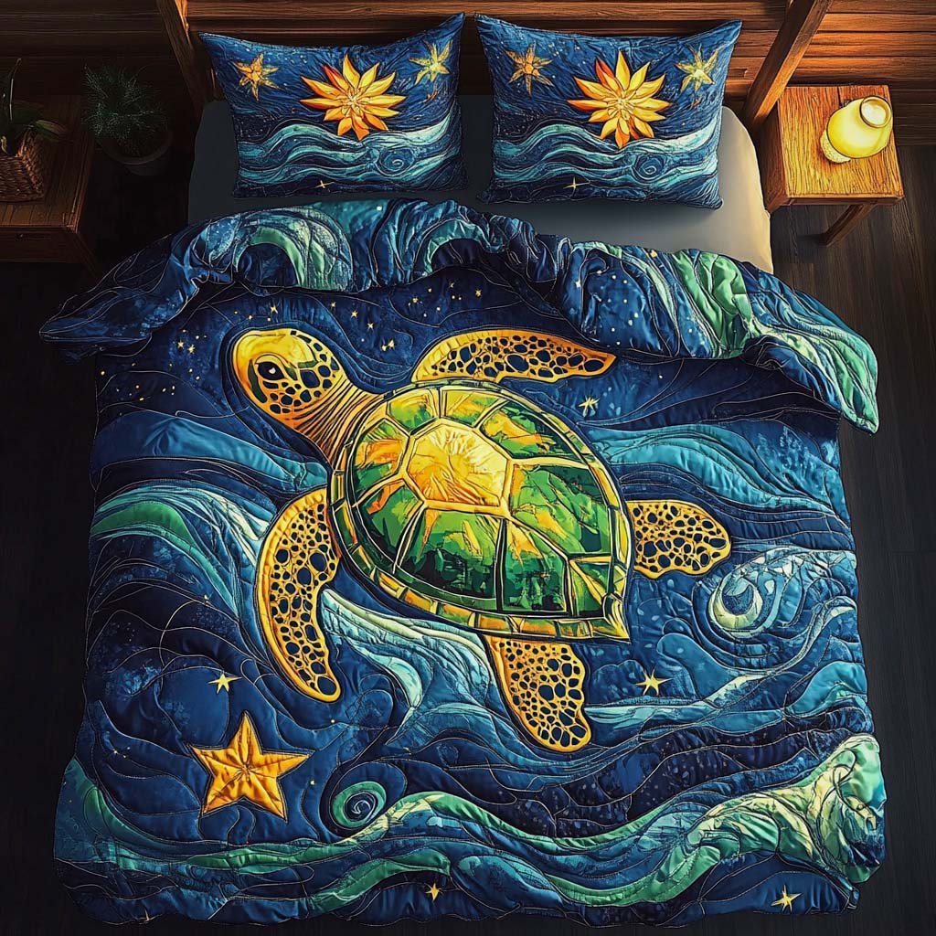 Starlit Turtle Quilted Bedding Set Christmas Bedding Duvet Cover Gift Ideas For Sea Turtle Lovers