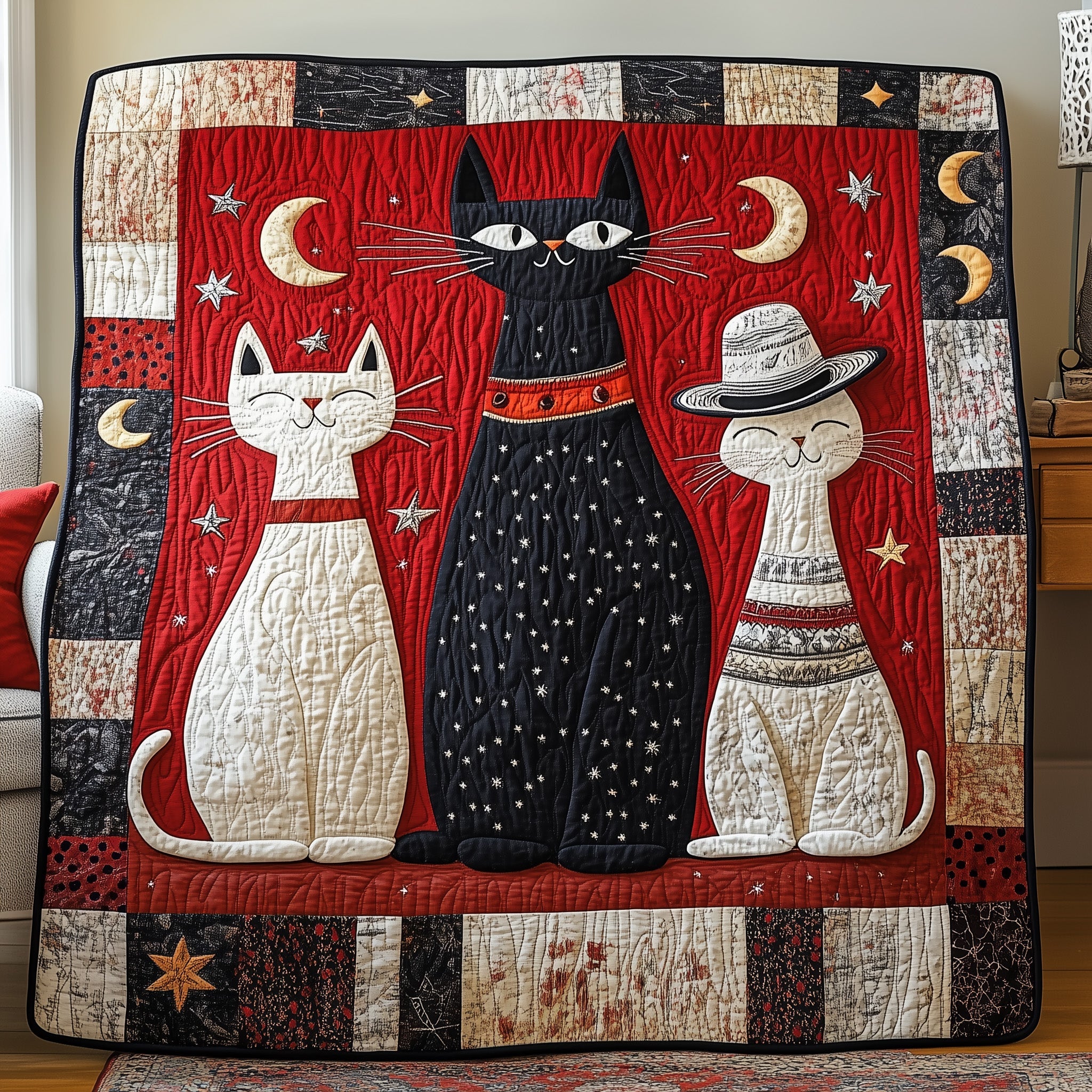 Starlit Whispers Quilted Blanket Cute Bed BlanketAwesome Gifts For Cat Lovers