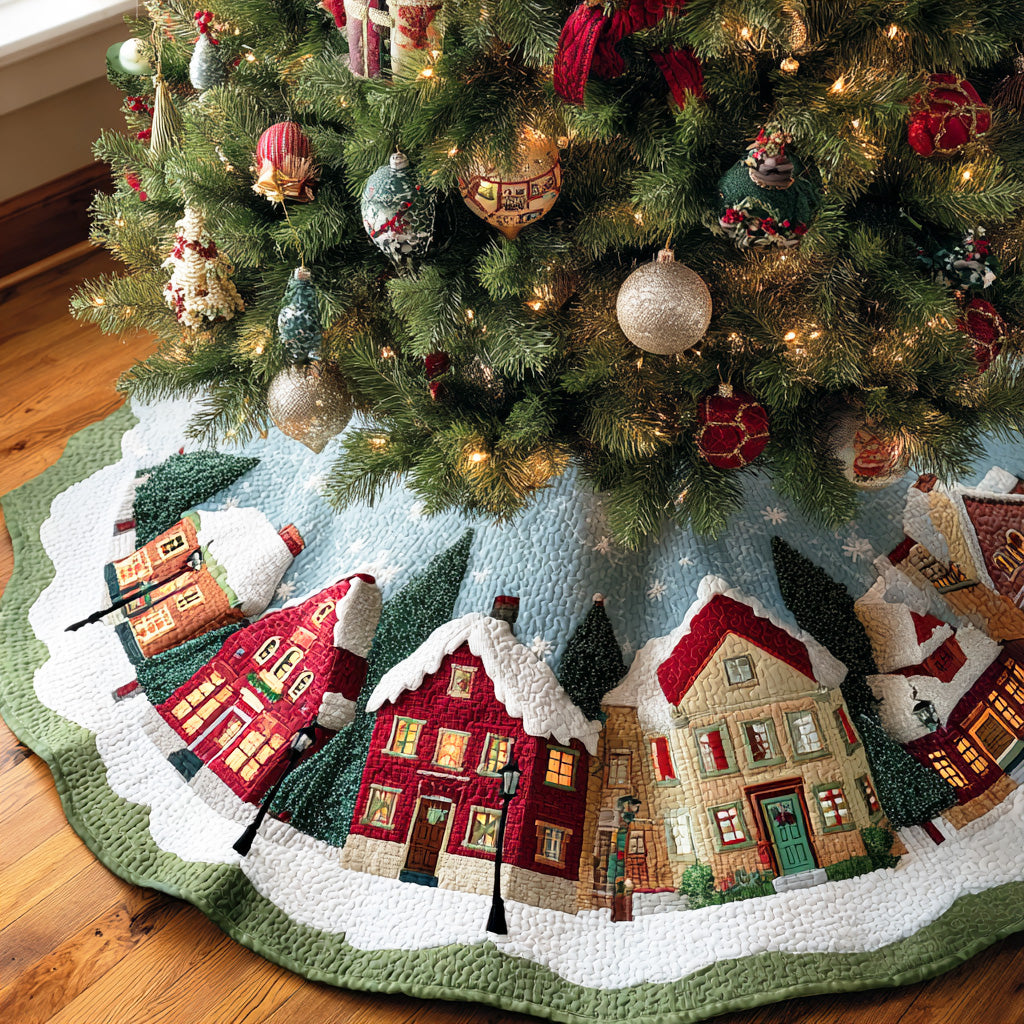 Starlit Winter Path Christmas Quilted Tree Skirt Elegant Quilted Tree Skirt for Festive Gatherings