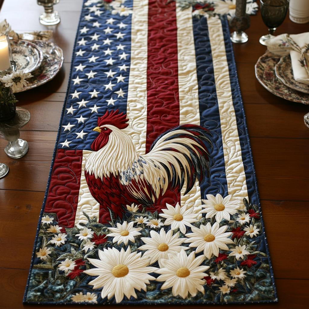 Starred Rooster Quilted Table Runner Holiday Table Runners Patriotic Gifts For Women