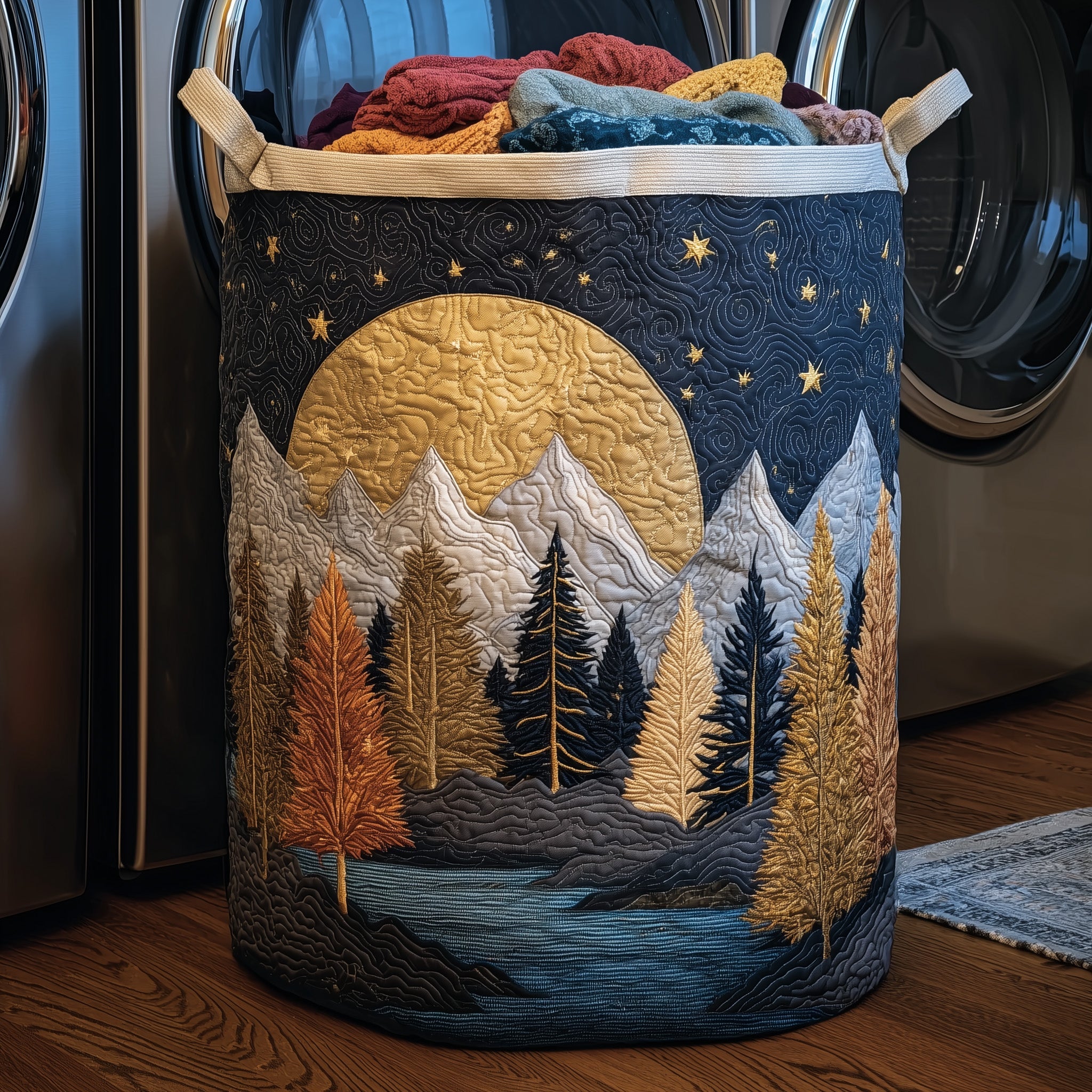 Starry Autumn Forest Quilted Laundry Basket Holiday Merch Gift
