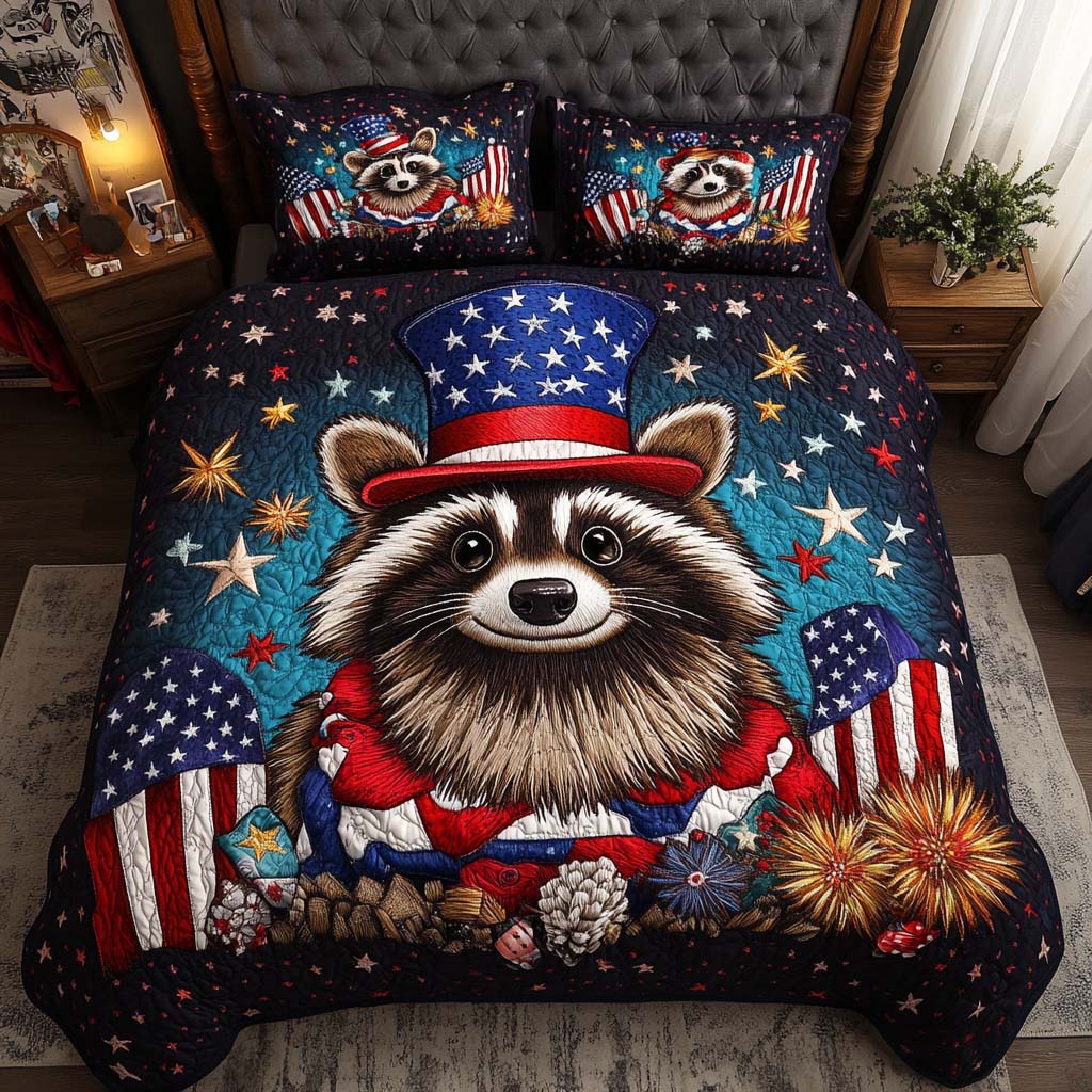 Starry Bandit Quilted Bedding Set Bed Decorations Patriotic Gifts For Men