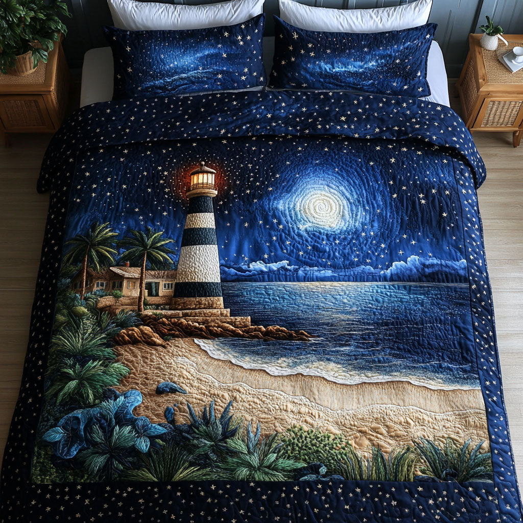 Starry Beach Quilted Bedding Set Elegant Bed Linen Set for Cozy Nights