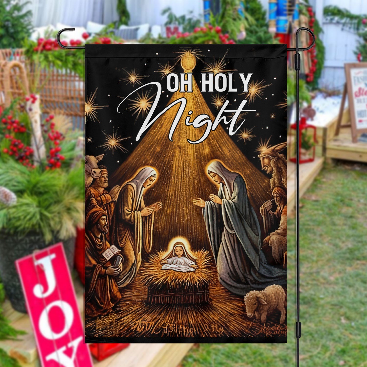 Starry Bethlehem Reverence Christians Flag Nativity Merch Xmas Garden Flag Christians Gift Ideas