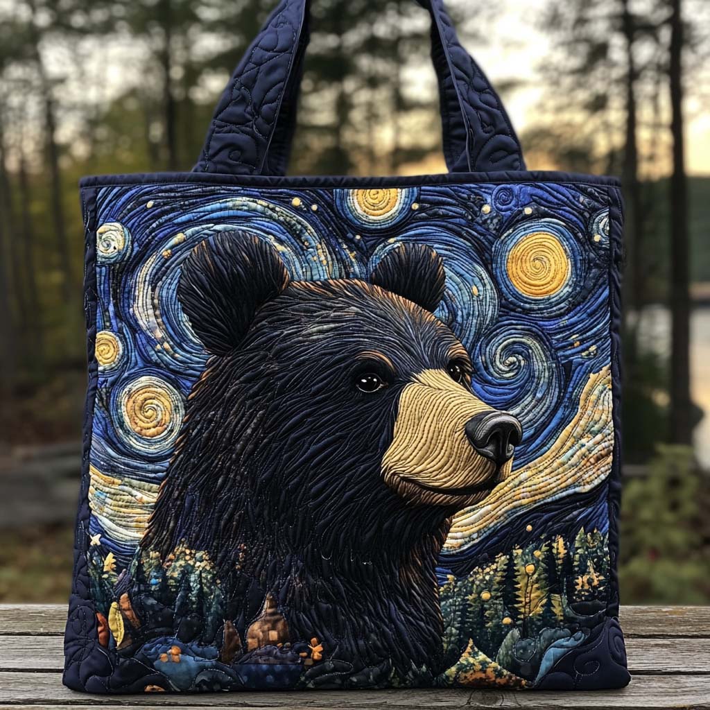 Starry Black Bear Quilted Tote Bag Bear Gifts For Mom Mother's Day