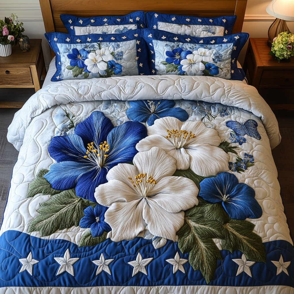Starry Bloom Quilted Bedding Set Bedroom Decorations Best Patriotic Gifts