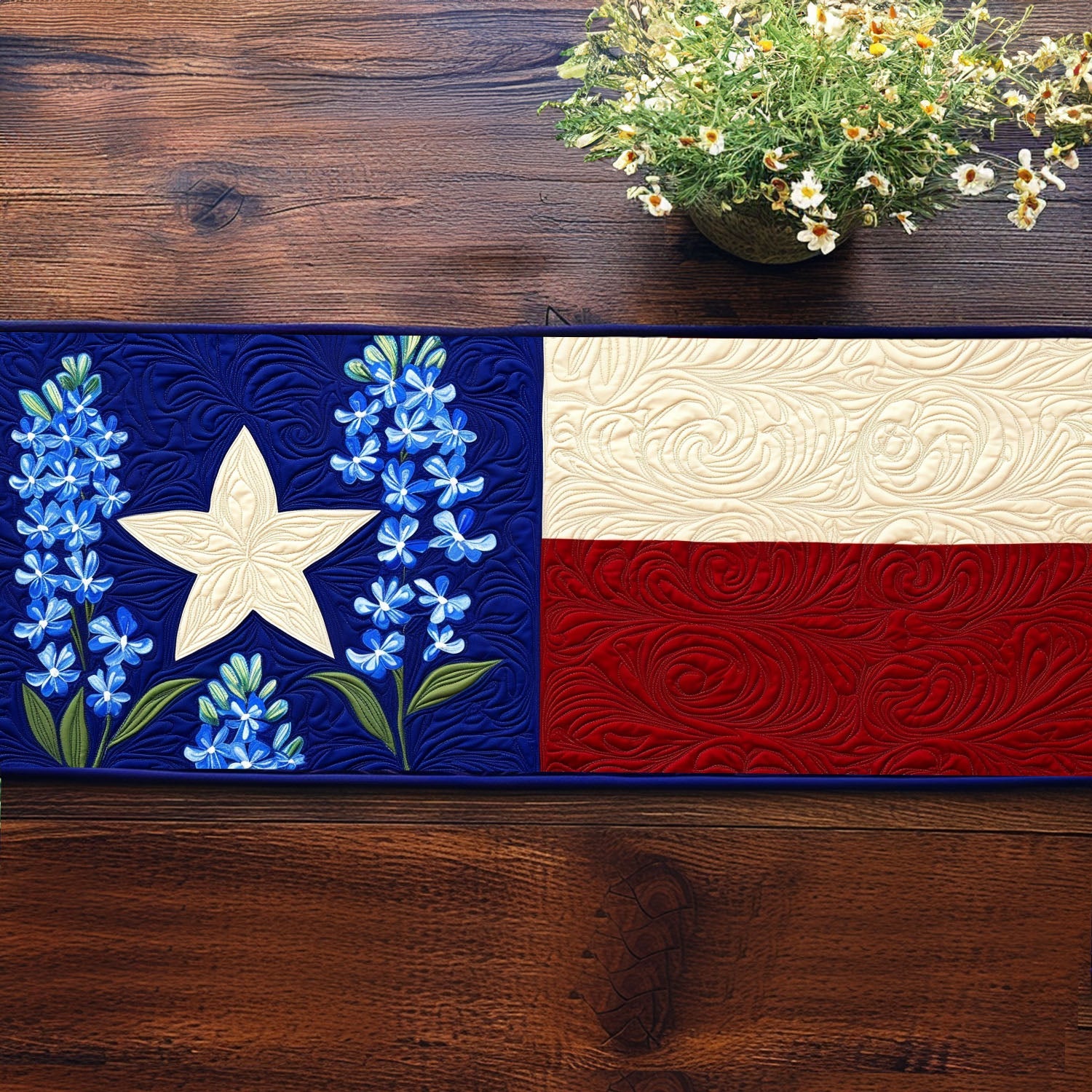 Starry Blooms Quilted Table Runner Dining Room Table Decor Christmas Gifts For Flower Lovers