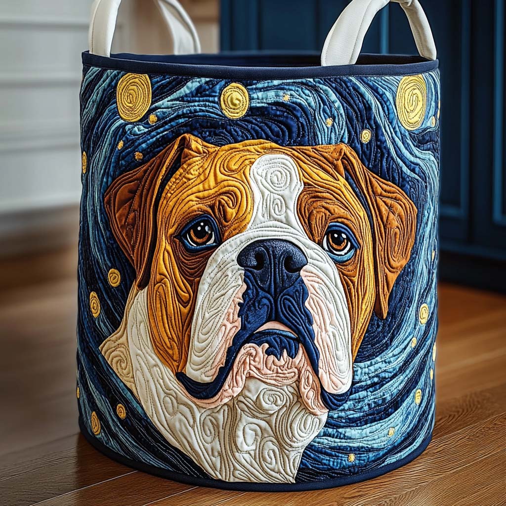 Starry Bulldog Glow Quilted Laundry Basket Perfect Housewarming Gift with Quilted Laundry Basket