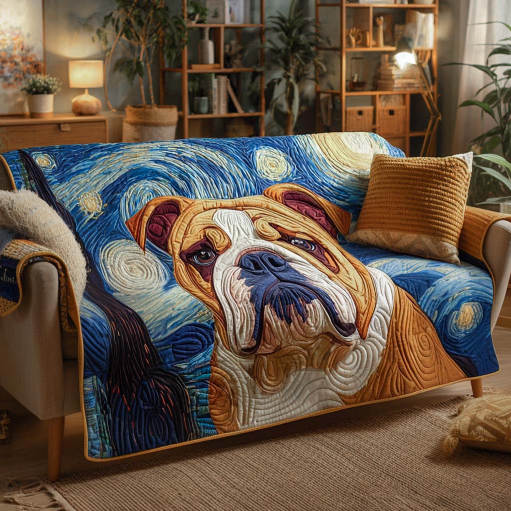 Starry Bulldog Night Quilted Sofa Cover Holiday Living Decorations Christmas Presents For Dog Lovers