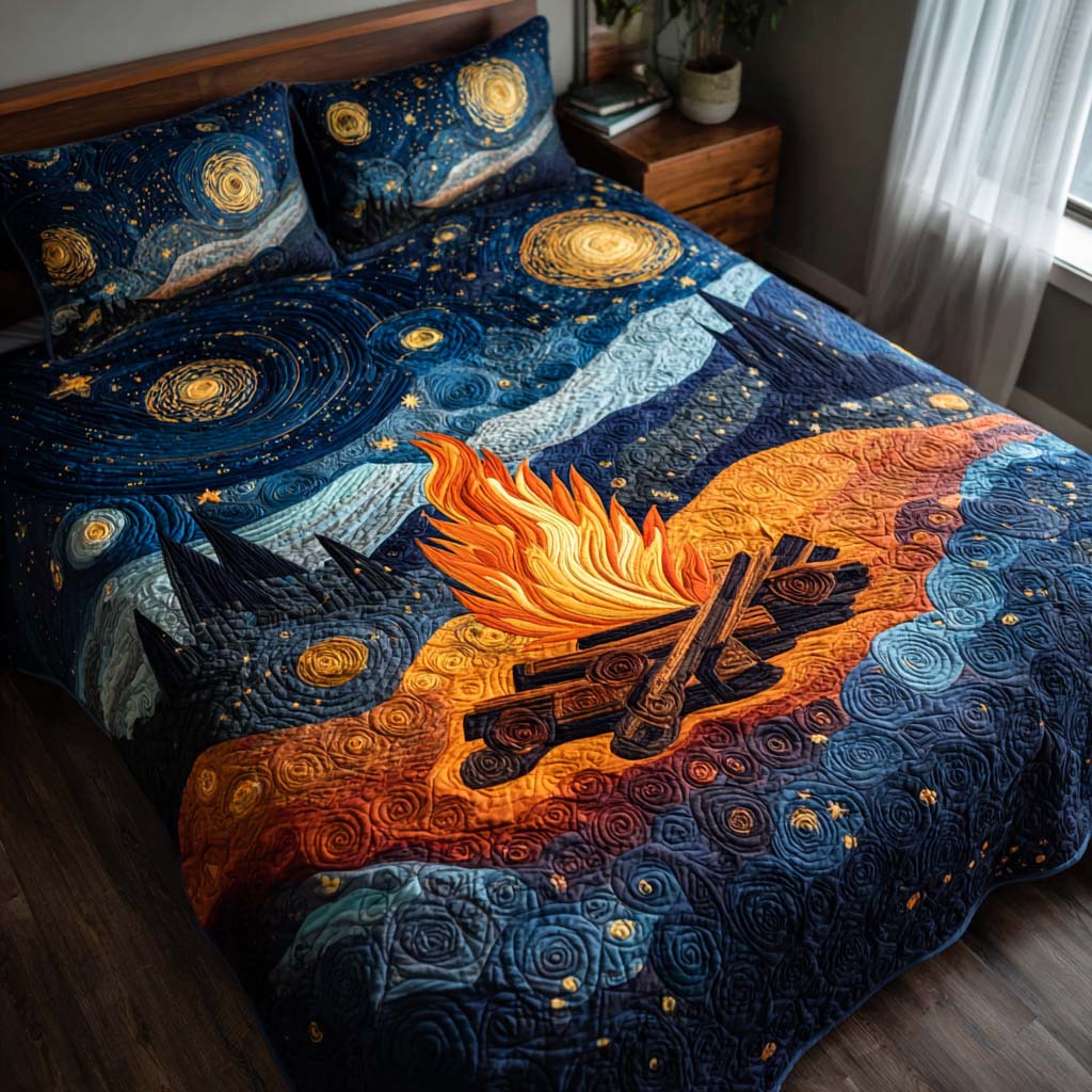 Starry Campfire Quilt Quilted Bedding Set Queen Size Quilt Camping Gift For Grandma