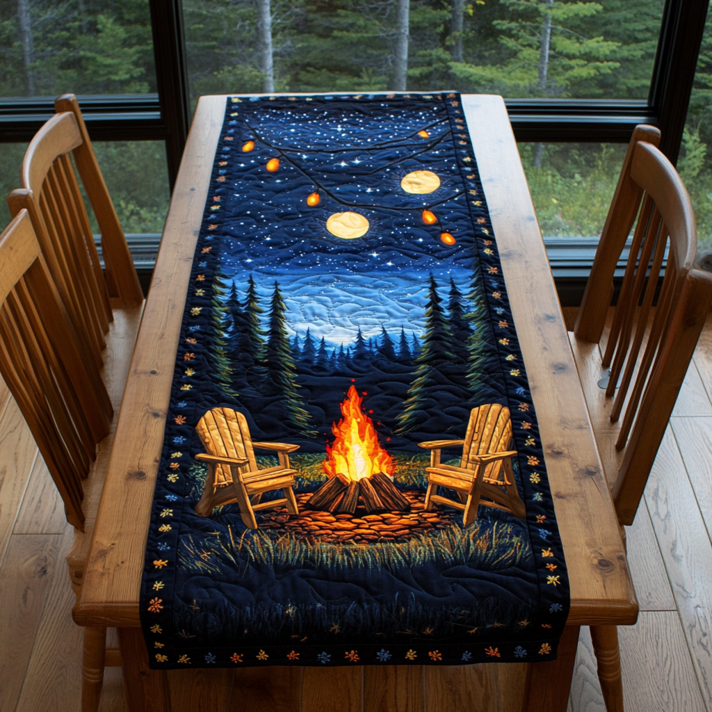 Starry Campsite Quilted Table Runner Dining Room Decor Ideas Camping Gifts For Him Her