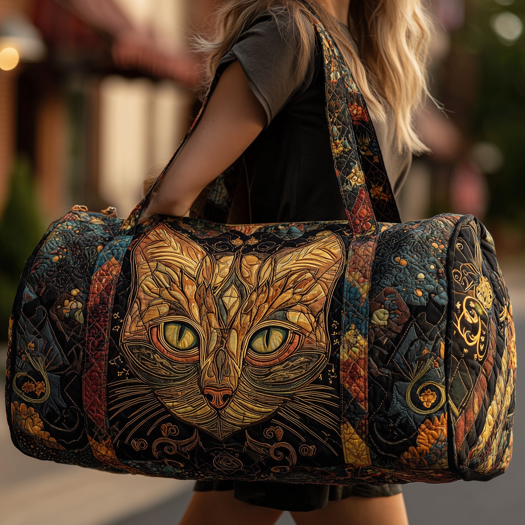 Starry Cat Dreams Quilted Duffle Bag Everyday Gift Idea