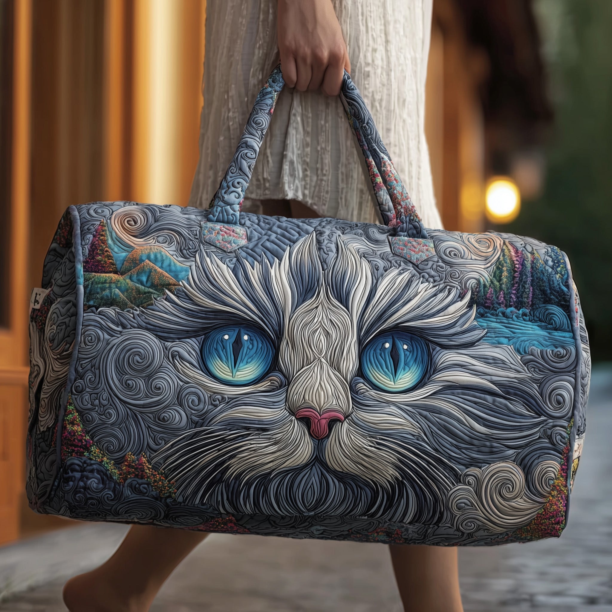 Starry Cat Dreams Quilted Duffle Bag Gift For Dad