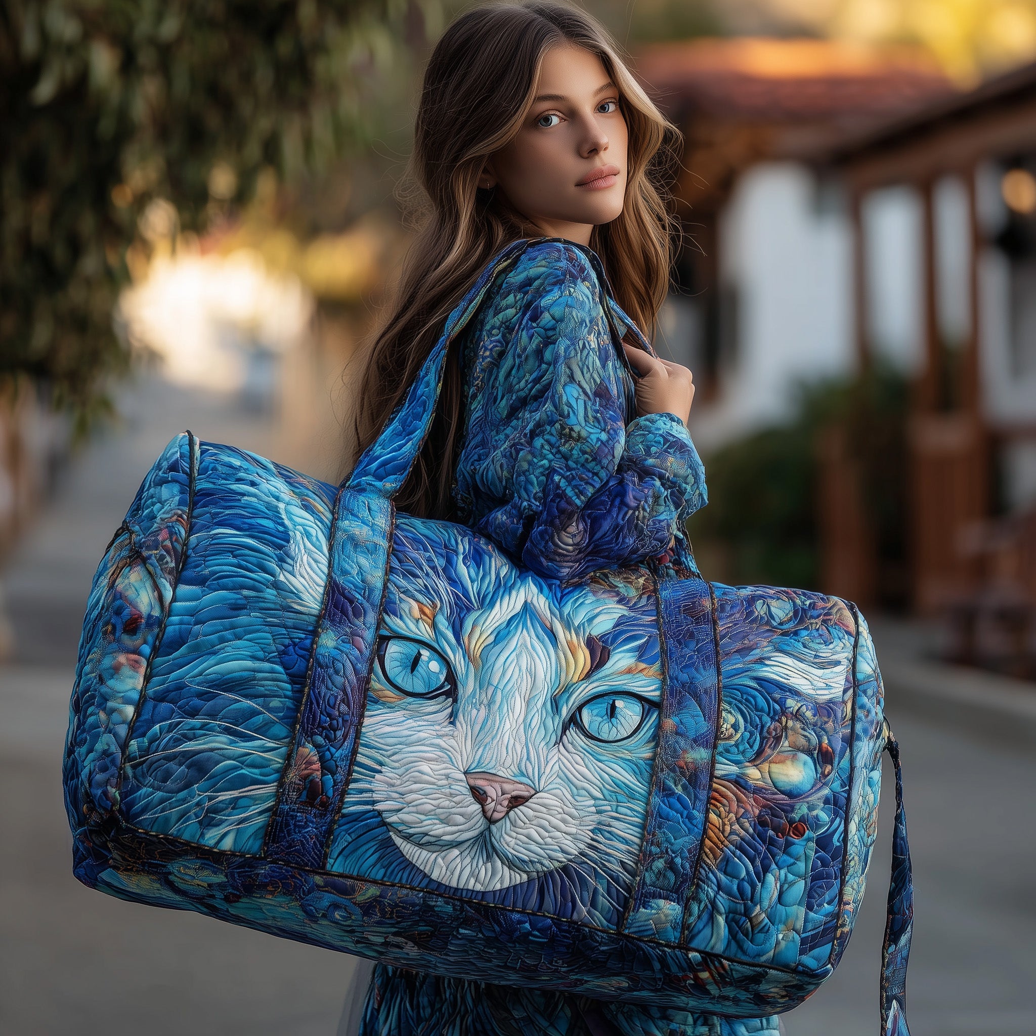 Starry Cat Dreams Quilted Duffle Bag Gift For Her