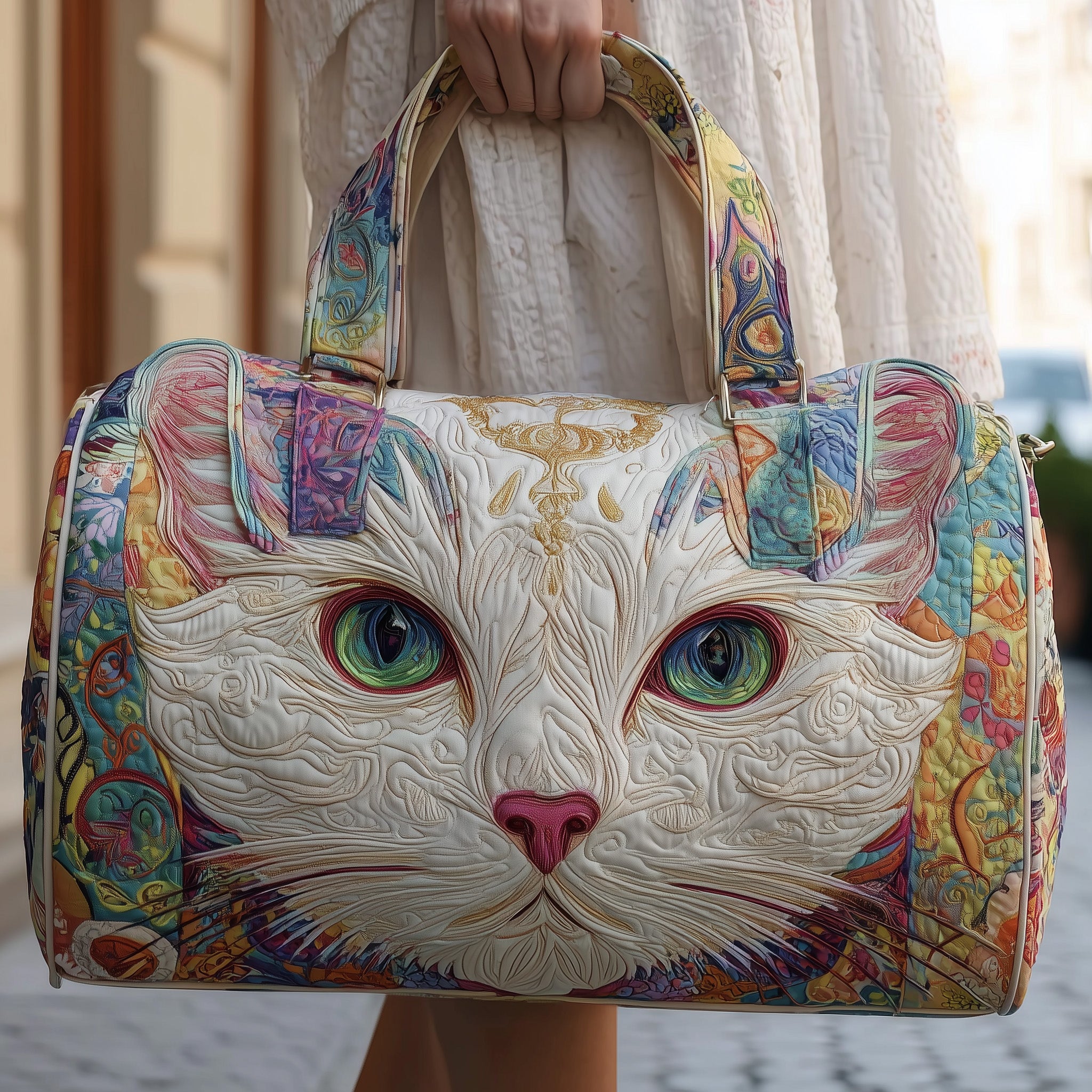 Starry Cat Dreams Quilted Duffle Bag Gift For Him