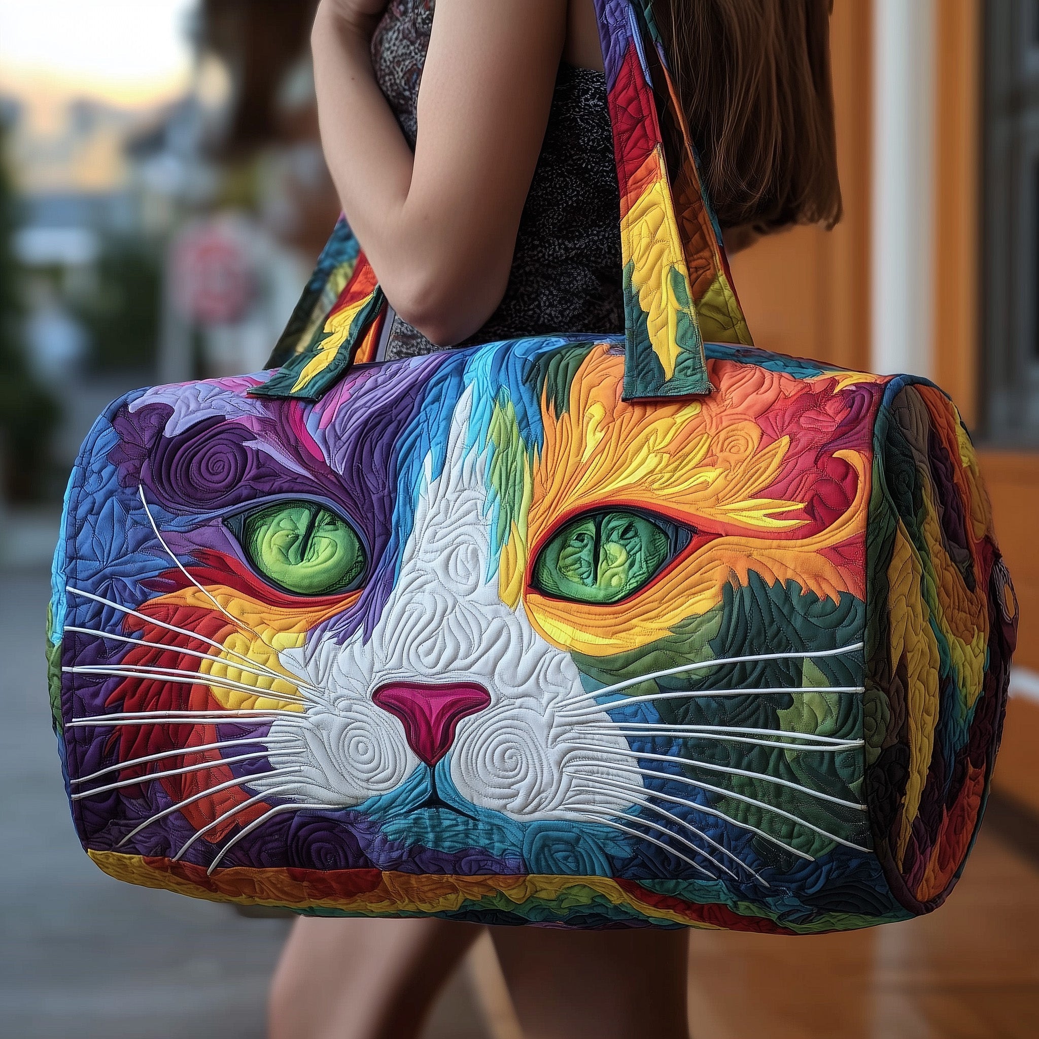 Starry Cat Dreams Quilted Duffle Bag Gift For Kids